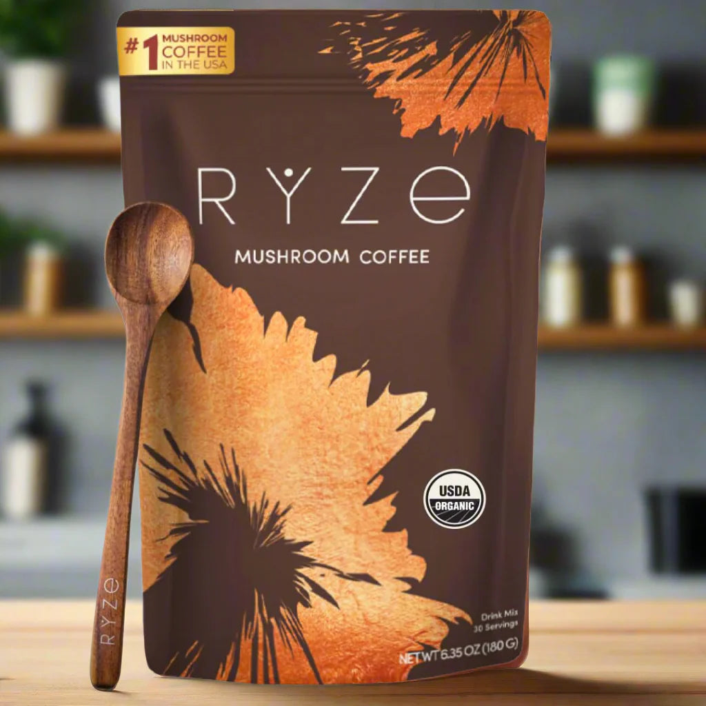 RYZE Mushroom Coffee USDA Organic with 6 Adaptogenic Mushrooms, Instant Coffee for Better Energy, Focus, Digestion, Immunity with Lions Mane & Turkey Tail, 30 servings - Discount